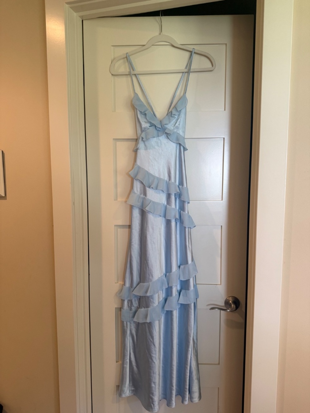 Beginning Boutique Blue Maxi Ruffle Dress